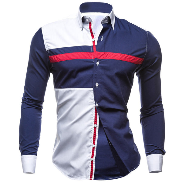 Polyester and cotton full sleeves casual regular patchwork shirt men