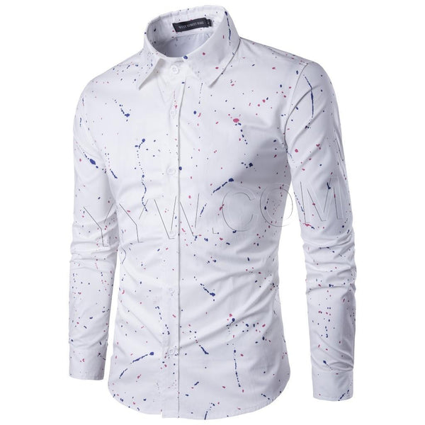 Cotton ink printed pattern casual men's shirt with long sleeves