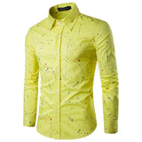 Cotton ink printed pattern casual men's shirt with long sleeves