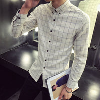 Slim fit men small checks cotton fabric full sleeve lapel collar shirt