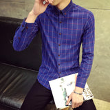 Slim fit men small checks cotton fabric full sleeve lapel collar shirt