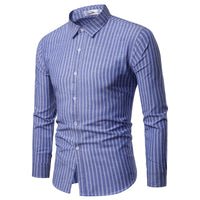 Cotton slim fit men full sleeve casual striped pattern shirt