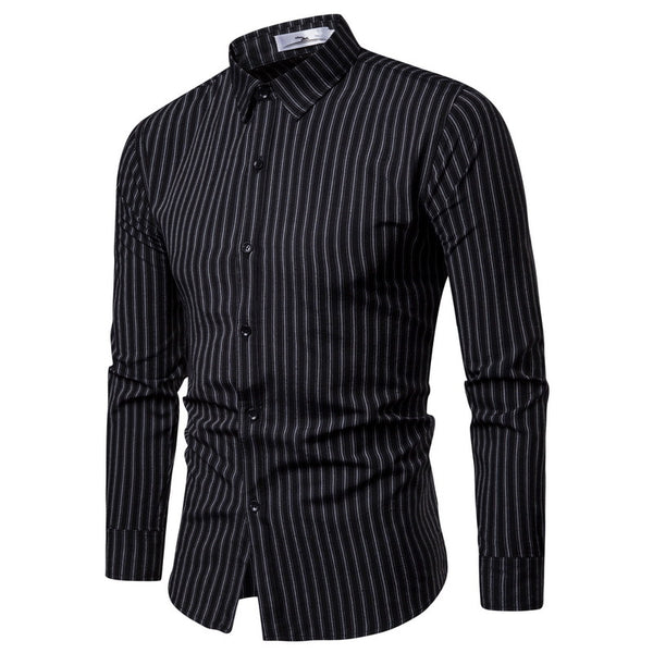 Cotton slim fit men full sleeve casual striped pattern shirt