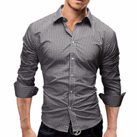 Casual men small checks full sleeve with lapel collar shirt