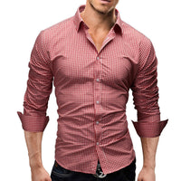 Casual men small checks full sleeve with lapel collar shirt