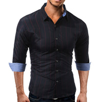 Men long sleeves casual plaid pattern lapel collar shirt