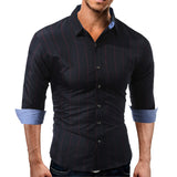 Men long sleeves casual plaid pattern lapel collar shirt