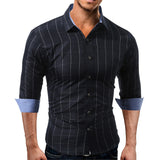 Men long sleeves casual plaid pattern lapel collar shirt