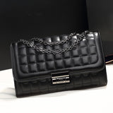 Fashion PU Leather Solid Checks Pattern Double Chain Women Clutch