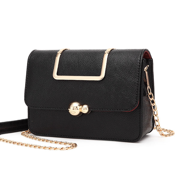 Women Vintage magnetic snap metal frame Crossbody Bag with Gold chain