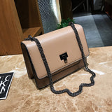 Smooth Synthetic Leather Crossbody Box Bag with Metal chain