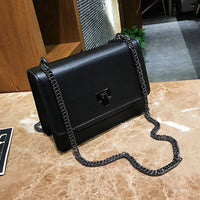 Smooth Synthetic Leather Crossbody Box Bag with Metal chain