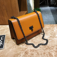 Smooth Synthetic Leather Crossbody Box Bag with Metal chain