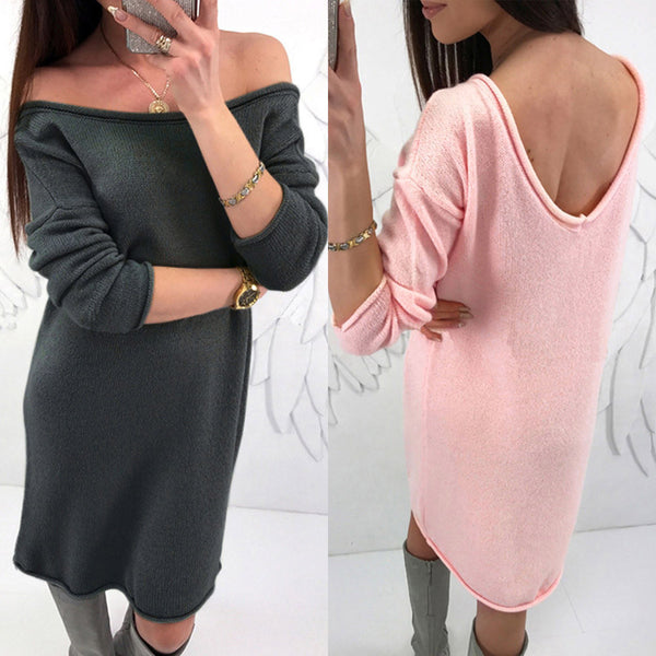 Women's Fashion Solid O-Neck Casual sweater coat