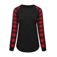 Spring winter O Neck Long Sleeve Plaid T-Shirt