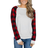 Spring winter O Neck Long Sleeve Plaid T-Shirt