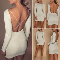 Women's Shiny Bodycon Backless Evening Party Mini Dress