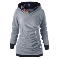 Women Polyester Full Sleeve Floral Pullovers Regular Hooded Button Fashion Sweatshirt