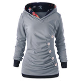 Women Polyester Full Sleeve Floral Pullovers Regular Hooded Button Fashion Sweatshirt
