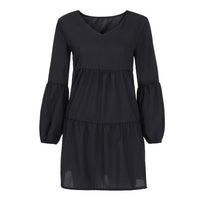 Women v-Neck Mini Regular Draped Tunic Long Sleeve Party Dress