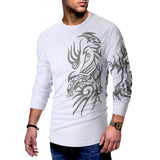 Men Long Sleeve Printed Round Neck T Shirt
