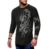 Men Long Sleeve Printed Round Neck T Shirt