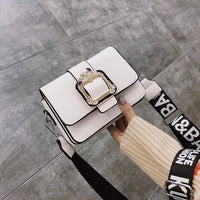 Cotton and Leather Women Box Bag Buckle Strap Crossbody Bag