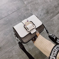 Cotton and Leather Women Box Bag Buckle Strap Crossbody Bag