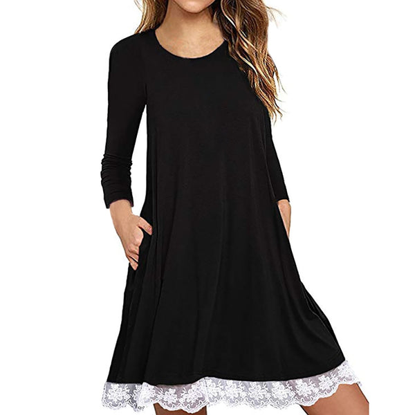 Women Hot Knee-Length Side Pockets Full Sleeve Dress Casual Winter Wear