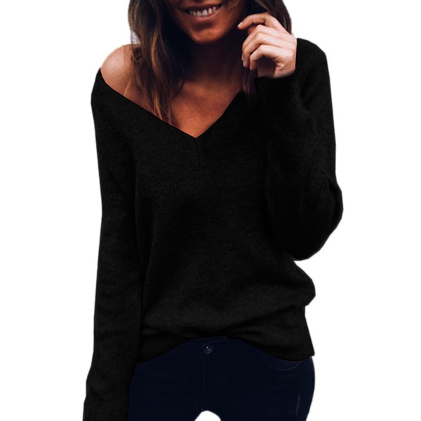 Women Regular Faux Fur V-Neck Solid Pullovers