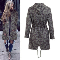 Women Outerwear Hooded Collar Adjustable Waist Long Sleeve Jacket