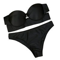 Women Solid Low Waist Padded Sexy Outdoor Swimming Bra