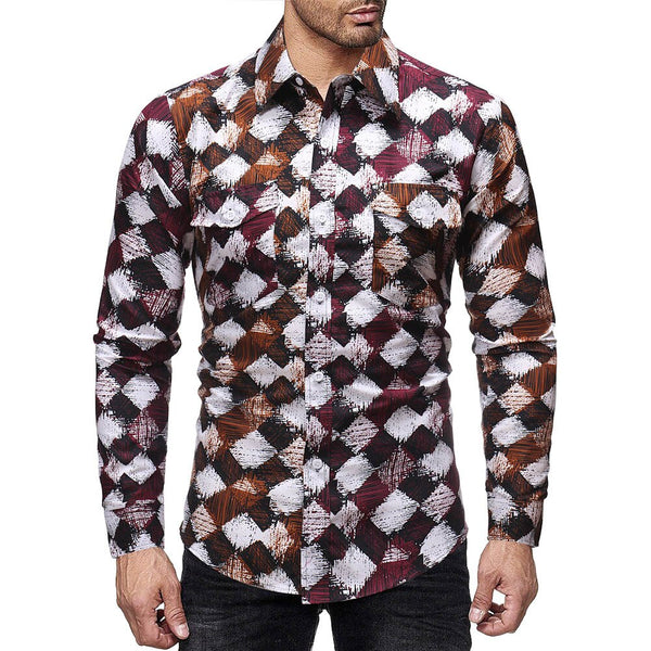 Men Full Sleeve Regular Turn-down Collar Casual Polyester Slim Print Button Shirts