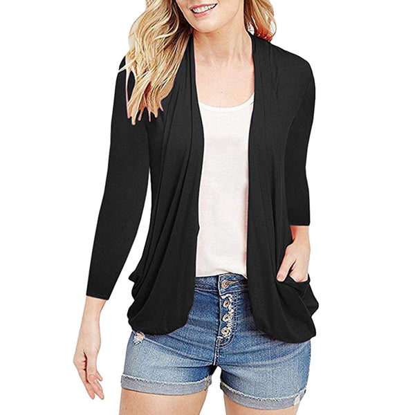 Women Polyester Casual Flat V-Neck Full Sleeve Regular Cardigans Pockets Open Stitch Standard Sweater