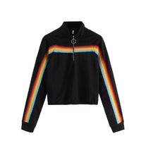 Women Rainbow Long Sleeve Striped Turtleneck Sweatshirt