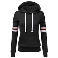 Women Streetwear Polyester Regular Full Sleeve Striped Hooded Thick Sweatshirts