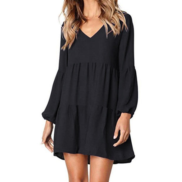 Casual Lantern Long Sleeve covered Knee-Length women's Dress fashion