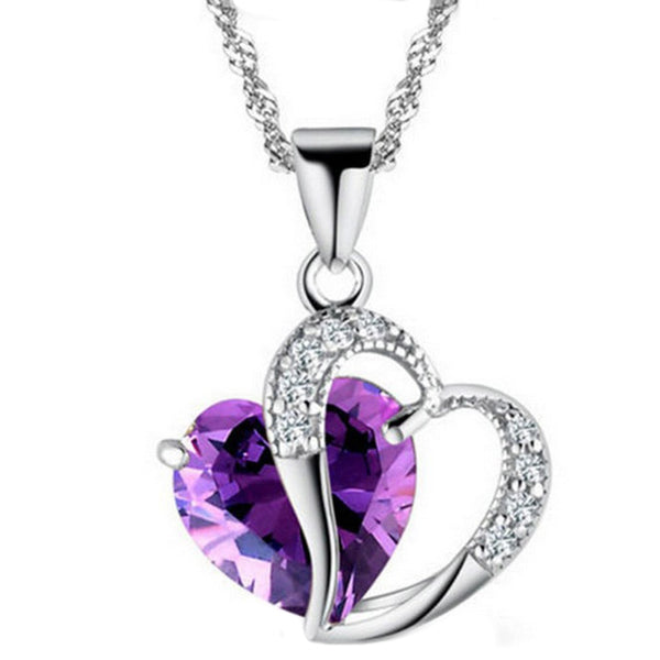 Fashion Heart Crystal Romantic Silver Chain  Aluminium Alloy Necklace Jewelry for women