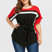 Women Spandex Batwing Sleeve with stitching belt Tops