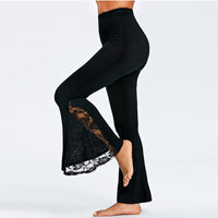 Women Spandex Elastic Waist Flat Flare Pants