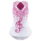 Women Sleeveless Vest with Stripes Design Music Note Print Summer Top