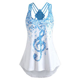 Women Sleeveless Vest with Stripes Design Music Note Print Summer Top