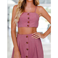 Women Bowknot Beach Buttons Tops and Skirt Set Of Two Pieces