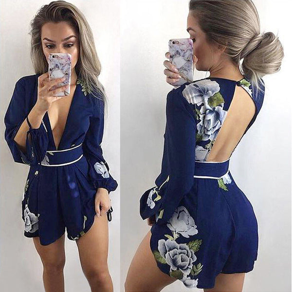 Women's O-neck solid color Rompers