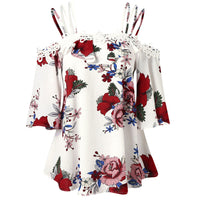 Women Regular Polyester Casual Chiffon Half Sleeve Print Slash Floral Fashion Shirt Tops