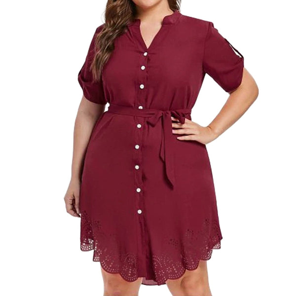 Women Casual Straight Solid Short Sleeve Sashes Above Knee Natural V-Neck Regular Summer Mini Dress