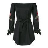 Sexy Mini Dress Off Shoulder Flower Patch Work Sleeve Women Trendy Look