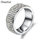 Chanfar 5 Rows Crystal Stainless Steel Ring Women for  Elegant Full Finger Love Wedding Engagement Rings Jewelry Men