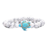 Summer Style Sea Turtle Beads Bracelets For Women Men Classic 8MM Blue Natural Stone Elastic Friendship Bracelet Beach Jewelry