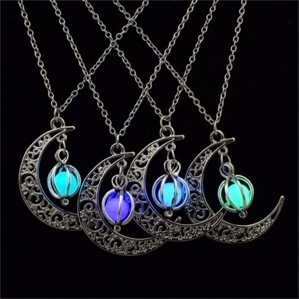 Glow In the Dark Pendant Necklaces For Women Silver Plated Chain Long Night Moon Necklaces Women Fashion Jewelry Necklaces